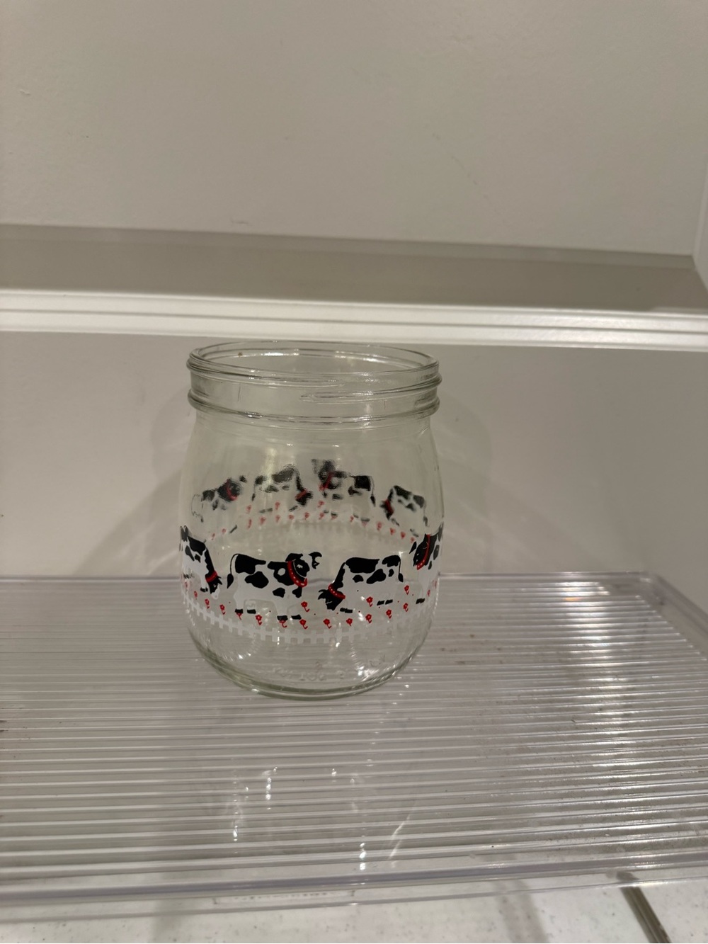 Vintage Carlton Cow Glass Jar with Black and Red Cow Motif ~ 3/4 Liter